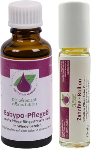 Die Aromaölmanufaktur Dentfata Roll on 10 ml & Babypo Olio per la cura del bambino, 30 ml, confezione doppia con olio essenziale benefico e olio per bambini, 100% oli essenziali naturali