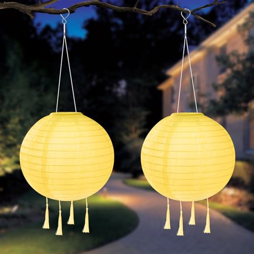 HOTUT Lanterne Solari da Esterno, 2 Pezzi Lampada Solare da Giardino, IP65 Impermeabile Luci Solari, Luce Bianca Calda, per Terrazze, Giardino, Cortile, Prato, Balcone