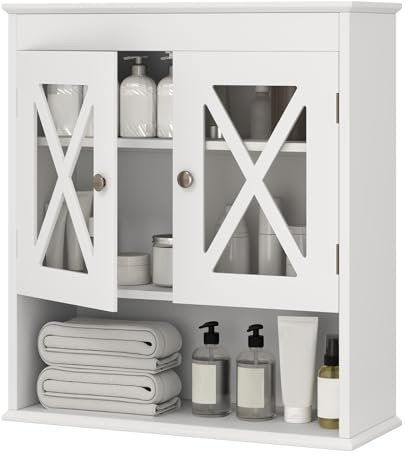 COSTWAY Hängeschrank Badezimmer, Badezimmerschrank Holz, Badschrank mit verstellbares Regal, Wandschrank Medizinschrank 54 x 20 x 60 cm, weiß