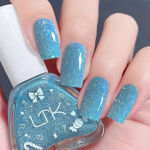 Blau Glitzer Nagellack, Glänzender Schnelltrocknender Nagellack, Blue Nail polish mit Cremigem Finish, Langanhaltender Chip Resistant & Nagelfarbe für DIY Nail Art Maniküre zu Hause (Blauschimmer)