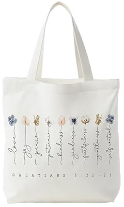 Yoljun Christliche Tote Bag, Bibel Galater Einkaufstasche, Aesthetic Inspirierte Stoffbeutel Bedruckt, Baumwolltasche mit Blumen, Christliche Geschenke für Frauen, Christen, Freundinnen, Familie