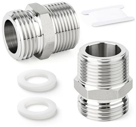 ERGAOBOY 2 Piezas Adaptador para Manguera de jardín, 3/4 GHT Macho x 3/4 BSP Macho 304 Acero Inoxidable Accesorios para Manguera Conectores con Arandelas