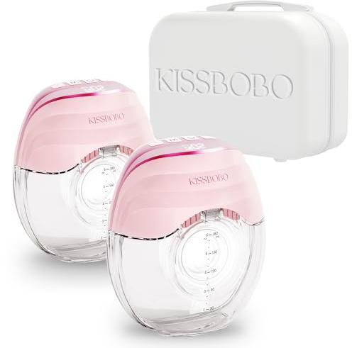 KISSBOBO Electric Breast Pump - Hands-Free Wearable Breast Pump, Invisible & Lightweight Design, 3 Modes 8 Levels, Portable Painless Wireless Pump, Includes Travel Suitcase(Orange 2PCS)