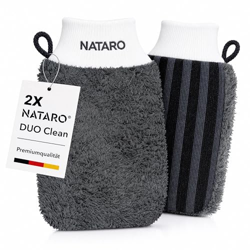 NATARO DUO Clean Premium Microfaser Reinigungshandschuh 2er Set Haushalt | 2 verschiedene Handschuhseiten