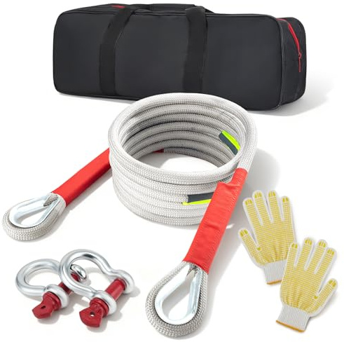 18 T 7 Metre Vehicle Tow Rope, Heavy Duty Recovery Strap with D-Shackles & Gloves - 7m 20 Nylon Rope for Cars, SUVs, 4x4, ATV, Tractor - Reflective Safety Tow Rope