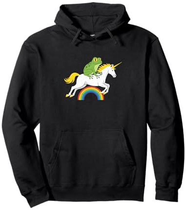 Divertido diseño de Rana Montando Unicornio arcoíris Sudadera con Capucha
