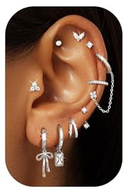 Örhängen guld set allergivänliga 14K guldpläterade silver kreoler örstickare örhängen damer allergivänliga kirurgiskt stål Huggie örhängen vattentäta små örstickare Helix Tragus piercing öronsmycken