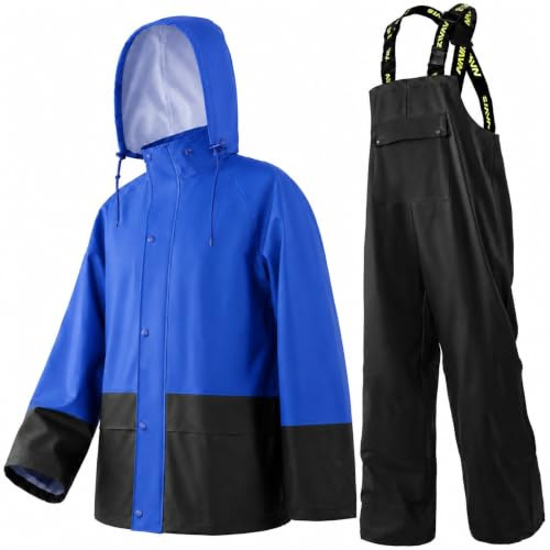 Navis Marine Regenanzug Herren wasserdicht, robust und winddicht für Arbeit | Regenjacke & Regenlatzhose mit Abnehmbarer Kapuze, Robuste PU-Arbeitskleidung für Bau, Industrie, Angeln