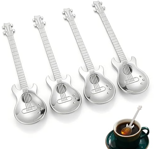 Ztolbriy Cucharas de Guitarra, Cucharillas de Café de Acero Inoxidable, Ideales para Postres, Té, Aperitivos, Bistró, Pasteles, Helados y Azúcar - Utensilios de Cocina Versátiles