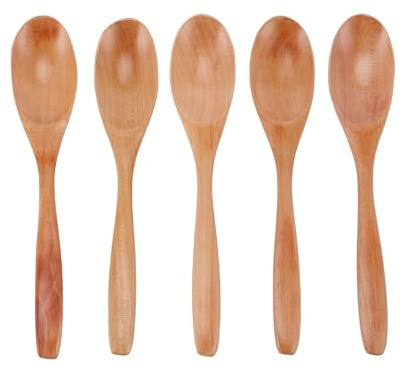 5 cucharas de madera para comer, 7,48 pulgadas, antideslizantes, ergonómicas, cuchara de miel Japa, juego de utensilios de madera, cucharada para tarros, té y sopa
