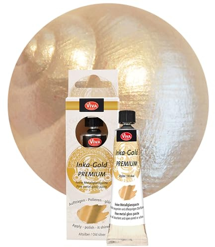 Viva Decor Inka Gold Premium 40g – Altsilber – Wischmetall und Gilding Wax für Glanzeffekte auf Holz, Leinwand, Ton und Beton, schnell trocknend, ideal für Patina-Effekte und DIY-Projekte