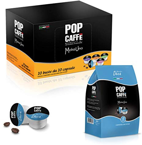 Pop Caffè - Moka uno Decaffeinato 50 capsule compatibili Uno System, Illy e Kimbo