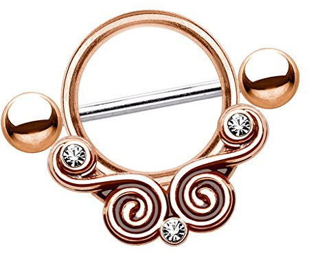 Piersando Intimpiercing Brustwarzen Piercing Barbell Schild Tribal mit Kristallen