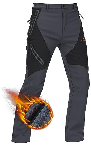 TACVASEN Men's Snow Hiking Pants Winter Waterproof Snowboard Ski Windproof Softshell Pants Work Ice Fishing Grey Black