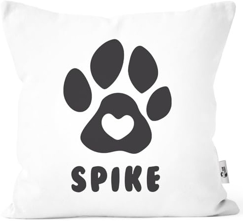 MoonWorks® Kissen-Bezug Hund Hundepfote Herz personalisierbares Geschenk für Hundebesitzer anpassbarer Name Weiss Unisize
