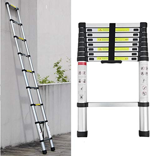 2.6M Alu Teleskopleiter, Ausziehbare Leiter, Klappleiter Stehleiter Rutschfester, Ausziehleiter Mehrzweckleiter, Haushaltsleiter 150 kg Belastbarkeit Mit EN131 Zertifiziert