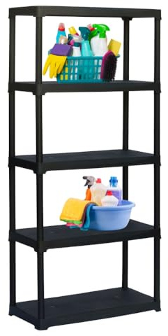 Steckregal aus Kunststoff Keller Regal Schwarz Vorratsregal Abstellraum Regal Garage Standregal Haushaltsregal 5 Böden Abstellkammer Kunststoffregal 80 x 40 x 176 cm