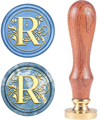 CRASPIRE Retro Alphabet Initials Wax Sealing Stamp Classic Vintage 26 Letters A-Z 25mm Removable Brass Head Wood Handle for Envelope Invitation Embellishment Gift Decoration（Letter R）