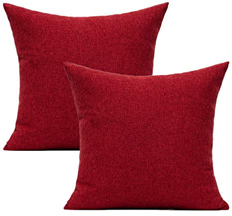 All Smiles Kissenbezug 40x40 Leinen Bettwäsche Kissenbezüge Dekokissen Kissenhülle mit Verstecktem Reißverschluss für Sofa Auto Couch Bett Schlafzimmer，Weinrot 2er Set