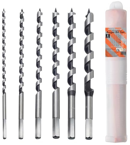 HPMAISON Holzbohrer, 6 Stück Auger Bit Set, Schlangenbohrer mit Sechskant Schaft, Holzschlangenbohrer Set für Holzbearbeitung (6/8/10/12/14/16mm * 230mm)