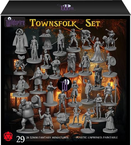 Newcombie 29 Heroic Townsfolk Fantasy Miniatures Age 15+ for DND, Dungeons and Dragons, Tabletop RPG, Unpainted, 28mm Scale