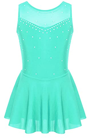 MSemis Vestido de Baile para Patinaje sobre Hielo Maillot Ballet con Falda Niña T Verde 9-10 años