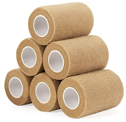 Cohesive Bandage Wrap 7.5cm, Self Adherent Vet Wrap Self Adhesive Bandage Tape for Wrist & Ankle Sprain Swelling Breathable Elastic Pet Bandage Tattoo Grip Cover Skin Color (6 Roll)