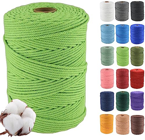Klhamky 4mm×300m Natur Macrame Baumwollkordel - Baumwoll-Macrame-Seil, 4-Fach verdrillt aus 100% natürlicher Baumwolle für handgemachte Wandbehänge, DIY, Basteln, Stricken