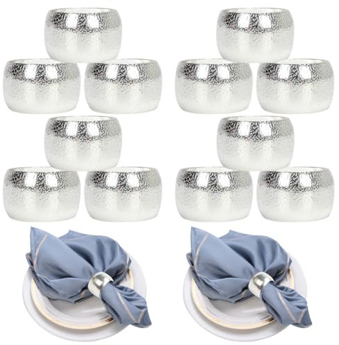 HuaLiSiJi Serviettenringe Silber12 Stück Serviettenringe Weihnachten, für Weihnachten Thanksgiving Hochzeitsfeier Familienessen (12, Silber)