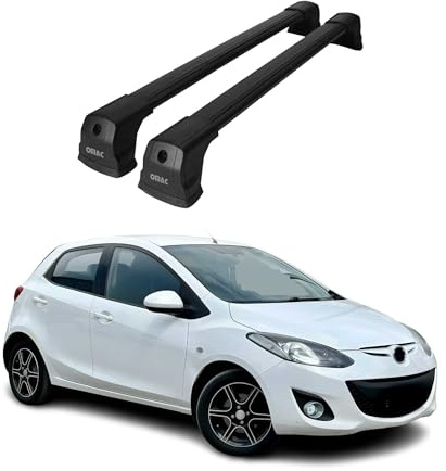 OMAC Dachträger für Mazda2 mk2 2007-2014 Aluminium 2 Stangen Schwarz | Abschließbar, Querträger, Grundträger