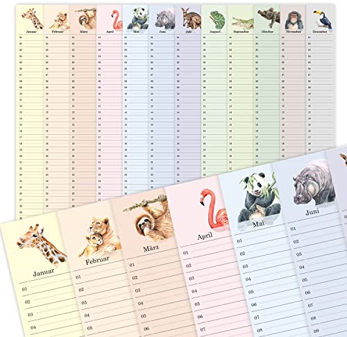 Väggkalender födelsedagskalender alltid med vilda djur som motiv för barn DIN A2 stor åroberoende för upphängning liggande format ensidig – dv_1159