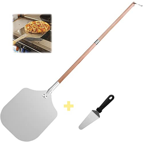 Pala per pizza in alluminio, manico lungo in legno staccabile, spatola per pizza per uso domestico e commerciale, pala per pizza per cuocere pane per pizza fatto in casa, accessori per forno per piz