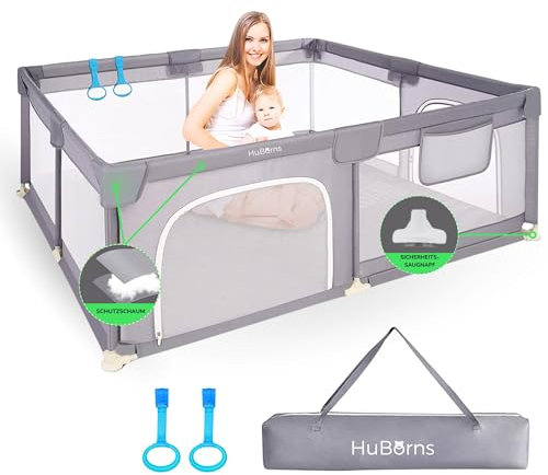 HuBorns - Laufstall 120x120cm, Rutschfestes, Sicheres und Stabiles Laufgitter Mit CE-Zertifikat, Baby Playpen zum Spielen und Leicht zu Reinigen, 2 Ringe Enthalten