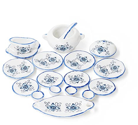 Odoria 1/12 Miniatura Stoviglie 17Pz Accessori Casa delle Bambole, Petali Blu