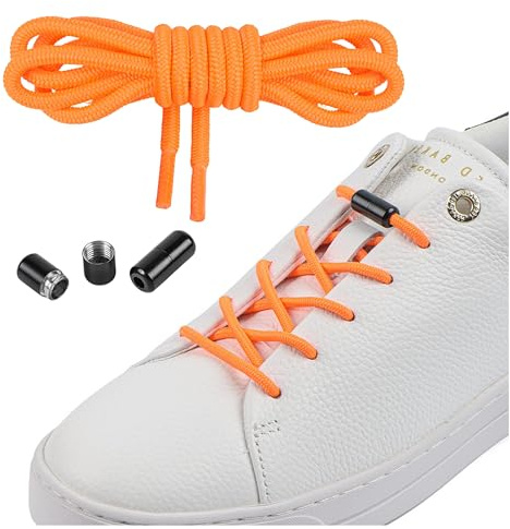 Mount Swiss – elastiska skosnören med metallkapslar utan bindning – 120 cm kan förkortas individuellt – med kapslar för sneakers, löparskor, sportskor, Neon orange