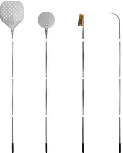 Giemme - Set 4 Pale per Pizza Professionali con Manico Smontabile - Lunghezza Regolabile - Per Pizze fino a Ø 33 cm - Pale da Forno Allungabili in Acciaio