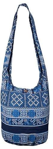 CCcollections Umhängetasche aus Baumwolle, große Boho-Hippie-Hobo-Handtasche mit 40 Drucken – Unisex-Umhängetasche ((Akha-Navy Blue))