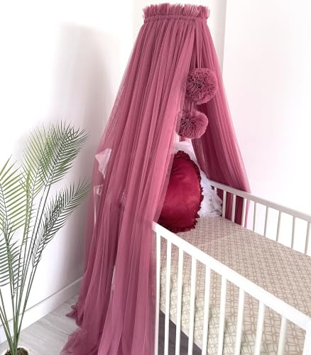Baby Fancyroom Betthimmel für Babybett, Prinzessin Babywiege, Moskitonetz, Beistellbett Himmel, Babyzimmer Deko, Baldachin Kinderzimmer aus Premium Tüll (Dunkel Altrosa)
