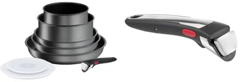 Tefal Ingenio Batterie de cuisine 20 p, Poêles, Casseroles, Induction, Revêtement antiadhésif & Ingenio Poignée amovible Premium noire, Empilable, Verrouillage sécurité 3 points