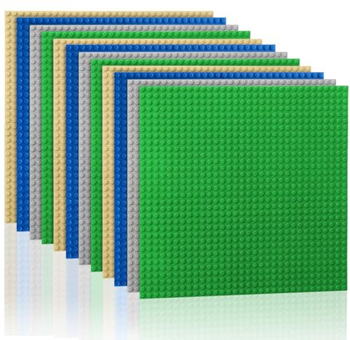 Etarnfly 12 Platten Set Bauplatte, Kompatibel mit Meisten Marken, 25 ×25cm, Konstruktionsspielzeug für Kinder, Grau Grüne Blaue Sand Grundplatte