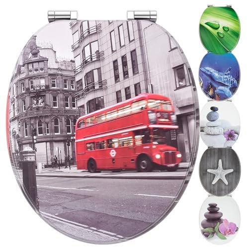 WC Sitz mit Absenkautomatik | Holzkern | stabile Softclose Scharniere | einfache Montage | glatte Oberfläche | tolle Motive zur Auswahl | Holz WC-Deckel universell passend (Bus London)