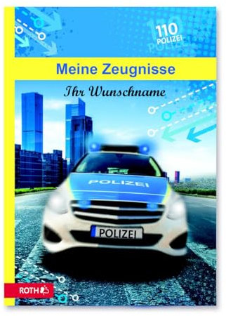 Zeugnismappe mit Namensgravur - A4 - Polizei Einband wattiert mit 10 Einlagen