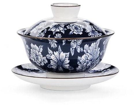 Teekannen-Set, Haushalts-Teegeschirr, Trinkgeschirr, tragbare persönliche Tasse, 190 ml, Retro, handgefertigt, blau-weißes Porzellan, Gaiwan, chinesische Keramik-Teeschale, Teesets mit Teekanne (C)