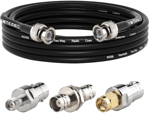 YOTENKO Cavo coassiale BNC da 4,6 m, da BNC maschio a BNC maschio, cavo coassiale 50 Ohm RG58 + set di 3 adattatori BNC femmina a BNC femmina/SMA maschio/SMA femmina
