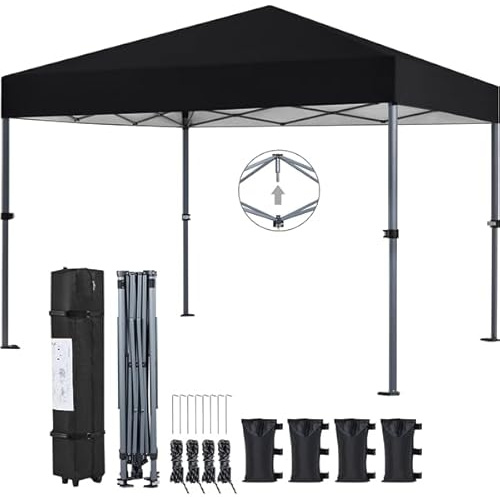 Yaheetech 3x3m Pop Up Pavillon Faltpavillon Wasserdicht Stabil, One Push Gartenpavillon UV-Schutz 50+ Partyzelt Faltzelt inkl. 8 Bodennägel & 4 Sandsäcke & 1 Tragetasche für Camping Strand, Schwarz