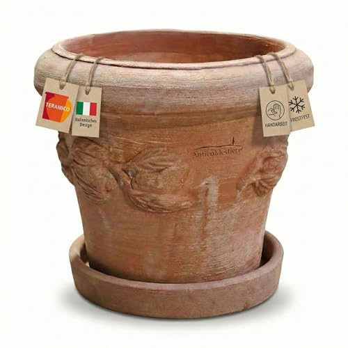 Växtkruka blomkruka italiensk terrakotta Conca LIMONI med tallrik/underlägg för inomhus- och utomhusbruk (40 cm)