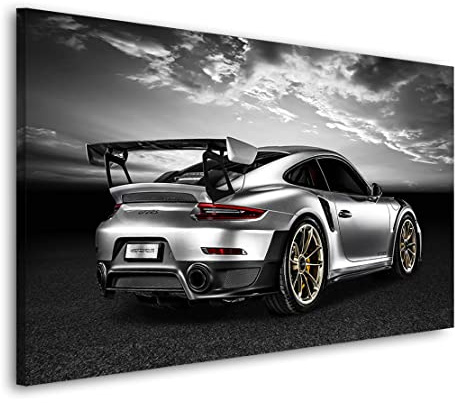Kunstgestalten24 Leinwandbild Sportwagen Sunset Wandbild Kunstdruck Wohnzimmer Deko Sportwagen Auto Bild Büro Dekoration Wanddeko Leinwand Kunstdruck Wohnzimmerbilder Modern