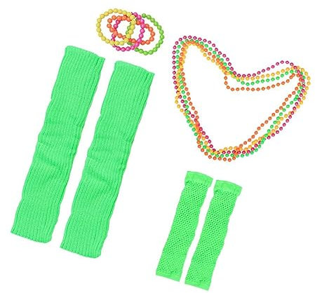 GALPADA Jahre Neon Schmuckset Mit Armbändern Fingerlosen Fischnetzhandschuhen Und Beinstulpen Für Partys Inklusive Bunten Halsketten Für Jahre Kostüme Und Themenveranstaltungen