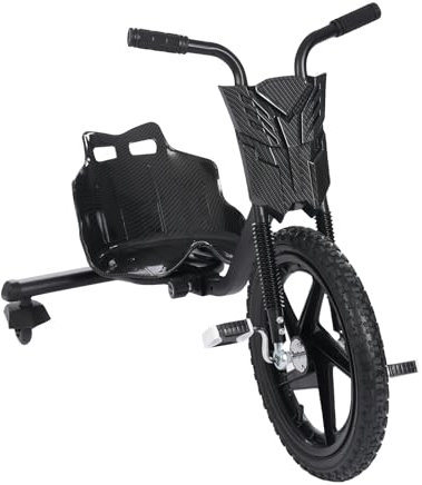 WindWilder 16 Zoll Drift Scooter Kinder Pedal, 360° Drehen Hinterrad Universalrad, Verstellbarer Sitz, Tragfähigkeit 80kg, Drift Trike für 6 Jahre und älter, 90x68x60cm (Mattschwarz)