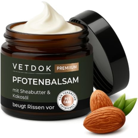 VetDok® by Dr. Winkler Pfotenbalsam, Pfotensalbe Hund und Katze, Wund- und Pflegecreme bei Rissen, kleinen Verletzungen und trockener Haut mit Sheabutter, Kokosöl und Kakaobutter 60ml